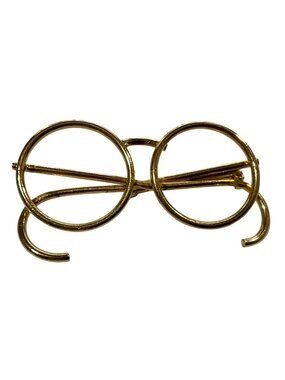 Vintage Gold-Tone Eyeglass-Shaped Lapel Pin Brooch 2" Wide John Lennon Style